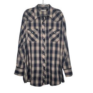 ROPER Pearl Snap Long Sleeve Western Shirt Button Up Check Beige Blue Size 2XLT